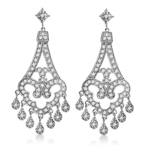 Dangling Chandelier Diamond Earrings 14K White Gold 1.08ct - All