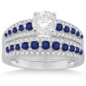 Three-row Blue Sapphire and Diamond Bridal Set 18k White Gold 1.18ct - All