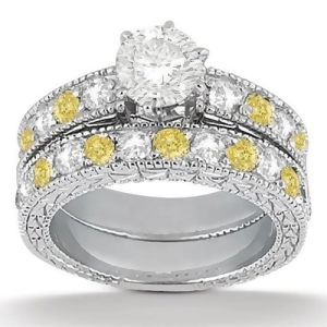 White and Yellow Diamond Engagement Ring and Band 14k White Gold 1.61ct - All
