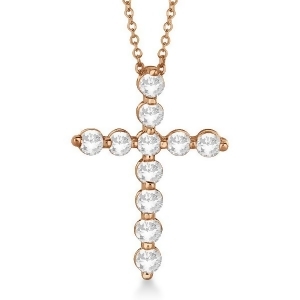Diamond Cross Pendant Necklace in 14k Rose Gold 1.01ct - All