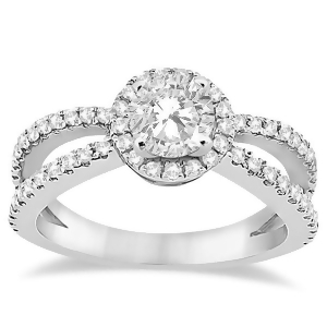Diamond Halo Split Shank Engagement Ring 18k White Gold 0.46ct - All
