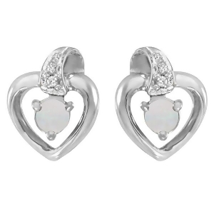 Round Opal and Diamond Heart Earrings 14 White Gold 0.14ct - All