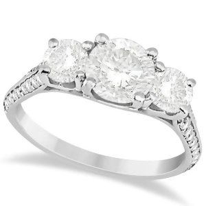 3 Stone Diamond Engagement Ring with Side Stones 18K White Gold 2.00ct - All