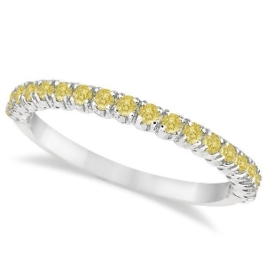 Half-eternity Pave Thin Yellow Diamond Stack Ring 14k White Gold 0.50ct - All