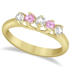 Five Stone Diamond and Pink Sapphire Wedding Band 14kt Yellow Gold 0.60ct - All