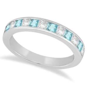 Channel Aquamarine and Diamond Wedding Ring Palladium 0.70ct - All