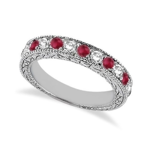 Antique Diamond and Ruby Wedding Ring 14kt White Gold 1.05ct - All