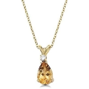 Pear Citrine and Diamond Solitaire Pendant Necklace 14k Yellow Gold - All