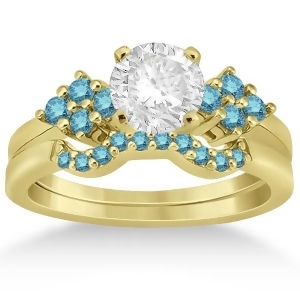 Blue Diamond Engagement Ring and Wedding Band 14k Yellow Gold 0.34ct - All
