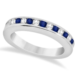 Semi-eternity Diamonds and Blue Sapphire Wedding Band 18K W. Gold 0.56ct - All