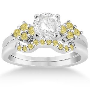 Yellow Diamond Engagement Ring and Wedding Band 14k White Gold 0.34ct - All