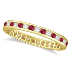 Ruby and Diamond Channel Set Ring Eternity Band 14k Yellow Gold 1.04ct - All