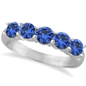Five Stone Blue Sapphire Ring Band 14k White Gold 2.20ct - All