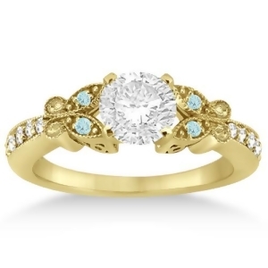 Butterfly Diamond and Aquamarine Engagement Ring 18k Yellow Gold 0.20ct - All