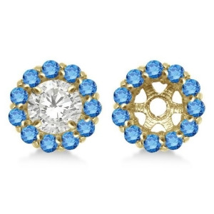 Round Blue Diamond Earring Jackets for 7mm Studs 14K Yellow Gold 0.90ct - All