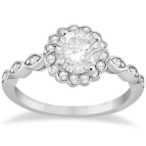 Floral Halo Diamond Marquise Engagement Ring 14k White Gold 0.24ct - All