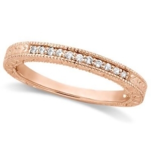 Antique Style Pave Set Wedding Ring Band 14k Rose Gold 0.30ct - All
