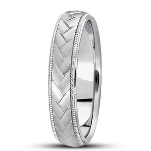 Braided Men's Wedding Ring Diamond Cut Band 18k White Gold 5 mm - All