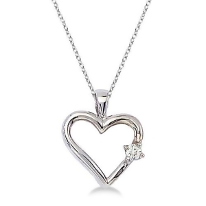 Diamond Open Heart Shaped Pendant Necklace 14k White Gold - All