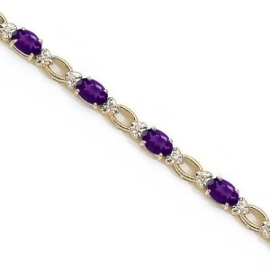 Oval Amethyst and Diamond Link Bracelet 14k Yellow Gold 6.72 ctw - All