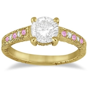Vintage Pink Sapphire and Diamond Engagement Ring 14k Yellow Gold 0.31ct - All
