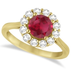 Halo Diamond Accented and Ruby Ring 14K Yellow Gold 2.14ct - All