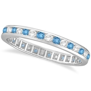 Blue Topaz and Diamond Channel-Set Eternity Ring 14k White Gold 1.00ct - All