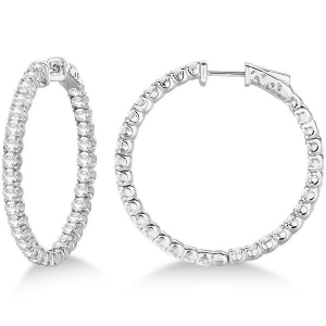 Medium Fancy Round Diamond Hoop Earrings 14k White Gold 4.50ct - All