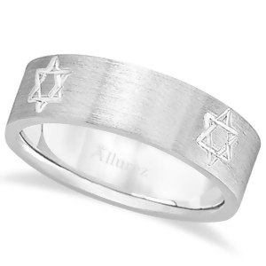Jewish Star of David Mens Carved Wedding Ring Band 14k White Gold 7mm - All