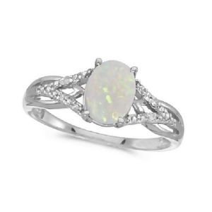 Oval Opal and Diamond Cocktail Ring 14K White Gold 0.70ct - All
