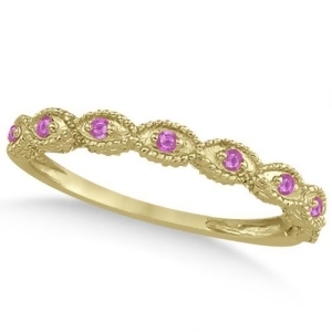 Antique Marquise Pink Sapphire Wedding Ring 14k Yellow Gold 0.18ct - All