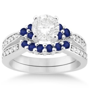 Floral Diamond and Sapphire Engagement Set 18k White Gold 0.60ct - All