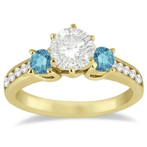 3 Stone White and Blue Diamond Engagement Ring 14K Yellow Gold 0.45 ctw - All