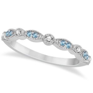 Marquise and Dot Blue Topaz and Diamond Wedding Band 14k White Gold .25ct - All