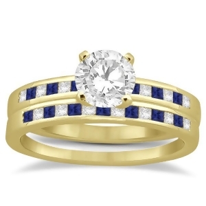 Princess Diamond and Blue Sapphire Bridal Ring Set 18k Yellow Gold 0.54ct - All
