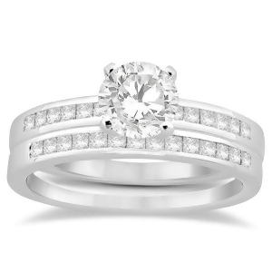 Channel Princess Cut Diamond Bridal Ring Set Palladium 0.35ct - All