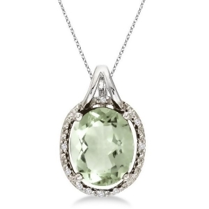 Oval Green Amethyst and Diamond Pendant Necklace 14k White Gold 3.00ct - All