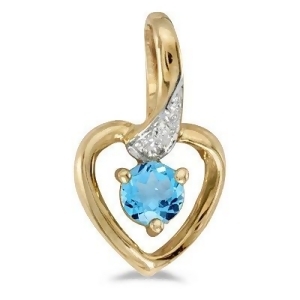 Blue Topaz and Diamond Heart Pendant Necklace 14k Yellow Gold - All