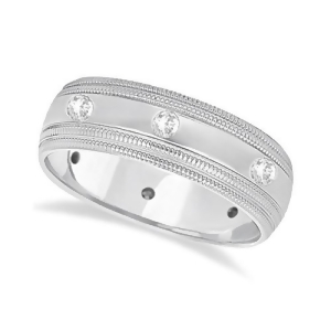 Mens Engraved Diamond Wedding Ring Wide Band 18k White Gold 0.35ct - All