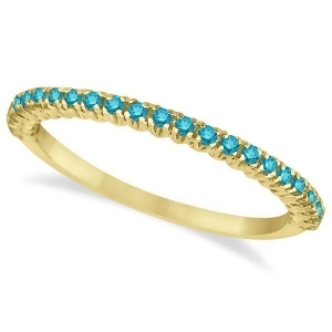 Half-eternity Pave Blue Diamond Stacking Ring 14k Yellow Gold 0.25ct - All