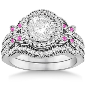 Butterfly Diamond and Pink Sapphire Engagement Set 18k White Gold 0.50ct - All