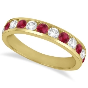 Channel-set Ruby and Diamond Ring Band 14k Yellow Gold 1.20ctw - All