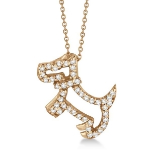 Diamond Dog Pendant Necklace Pave-Set 14K Rose Gold 0.22ct - All