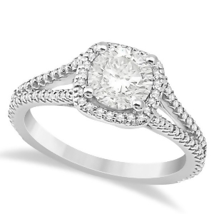 Square Halo Diamond Engagement Ring Split Shank 18K White Gold 1.25ctw - All