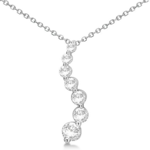 Curved Seven Stone Diamond Journey Pendant Necklace 14k W. Gold 0.50ct - All