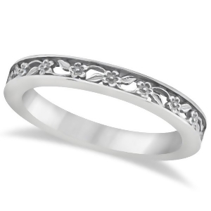 Flower Carved Wedding Ring Filigree Stackable Band Platinum - All