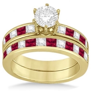 Channel Ruby and Diamond Bridal Set 18k Yellow Gold 1.30ct - All
