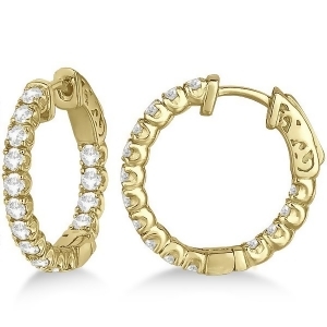 Unique Small Round Diamond Hoop Earrings 14k Yellow Gold 1.51ct - All