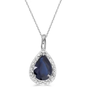 Pear Shaped Blue Sapphire Pendant Necklace 14k White Gold 0.85ct - All