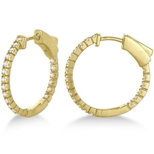Unique Thin Small Diamond Hoop Earrings 14k Yellow Gold 0.50 ct - All